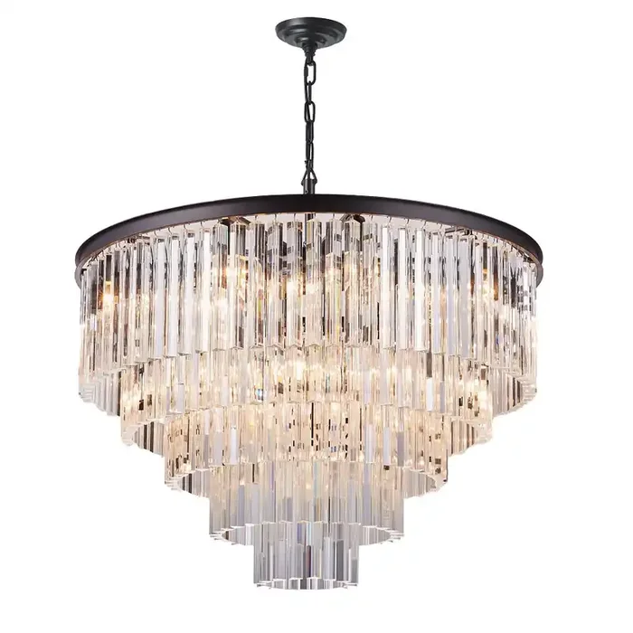 Matt Black and Crystal Glass 5 Tier Modern 16 Lamp Chandelier Ceiling Pendant 80cm