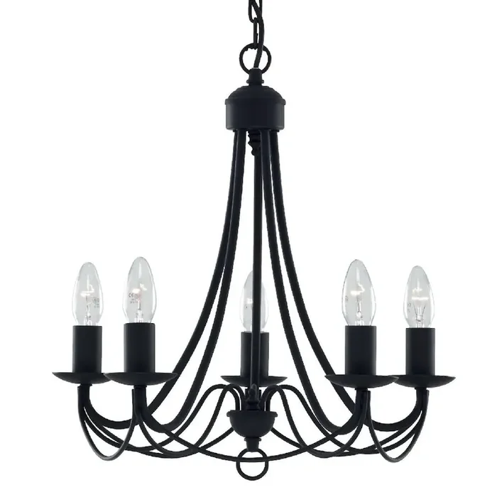 Matt Black Classic Traditional Vintage 5 Lamp Pendant Light 46cm