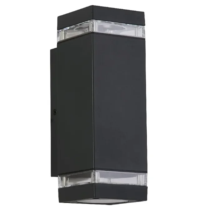 Matt Black Outdoor Modern Rectangular Up & Down Wall Light IP44