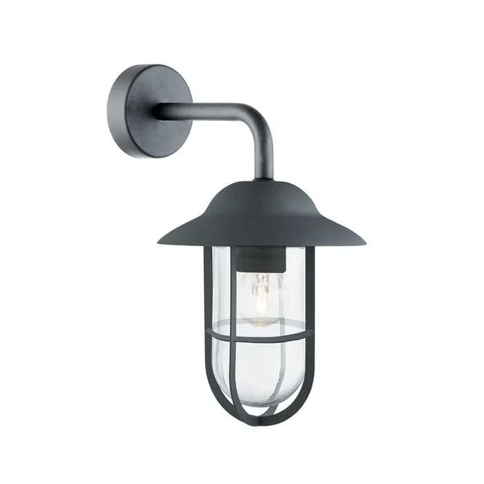 Matt Black Outdoor Single Lamp Vintage Down Lantern Wall Light IP44