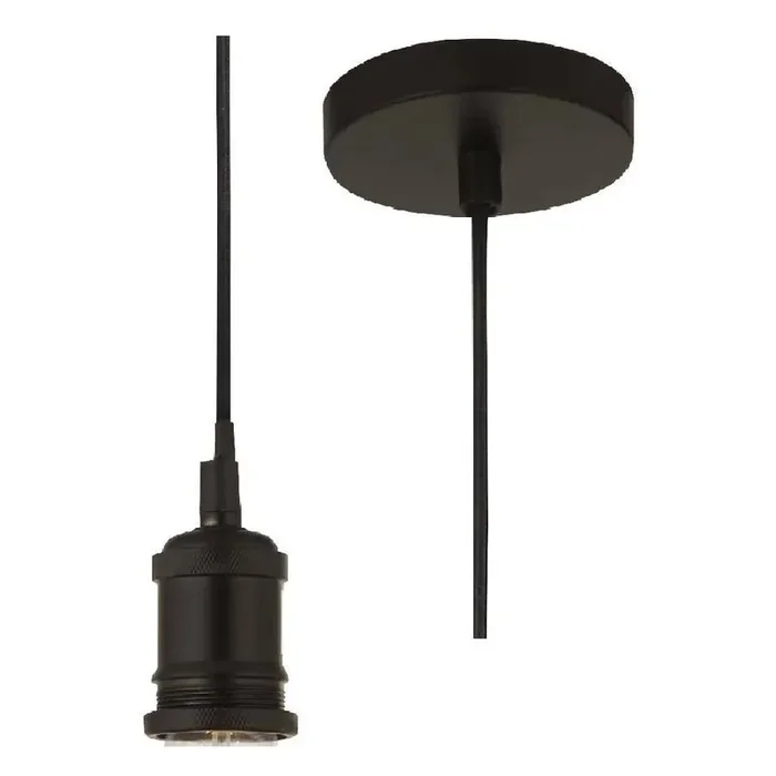 Matt Black Vintage Fabric Round Cable Flex Suspension Ceiling Rose Pendant