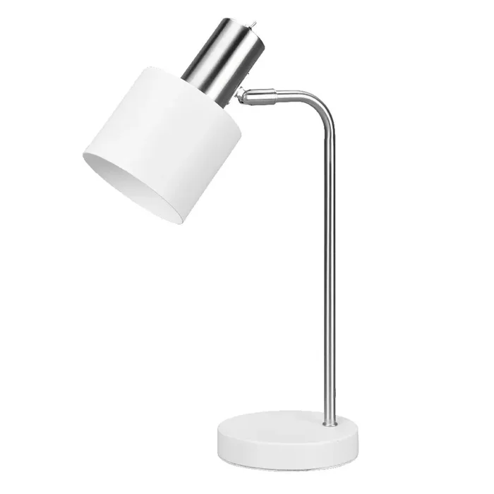 Matt White & Chrome Vintage Adjustable Metal Desk Table Lamp 43cm