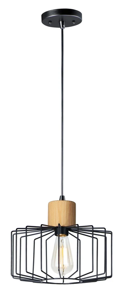 Maxim 10068BKNWD Bjorn One Light Pendant, Black / Natural Wood