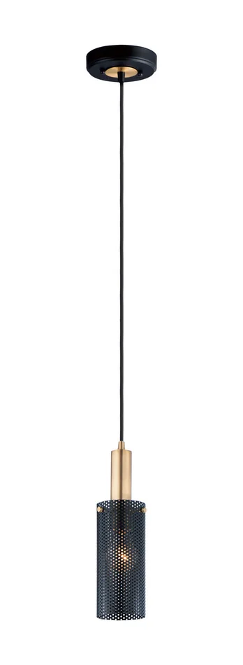 Maxim 10081BKSBR Perf One Light Mini Pendant, Black / Satin Brass