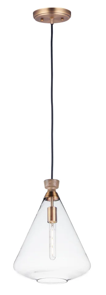 Maxim 10101CLWOAB Abbott One Light Pendant, Weathered Oak / Antique Brass