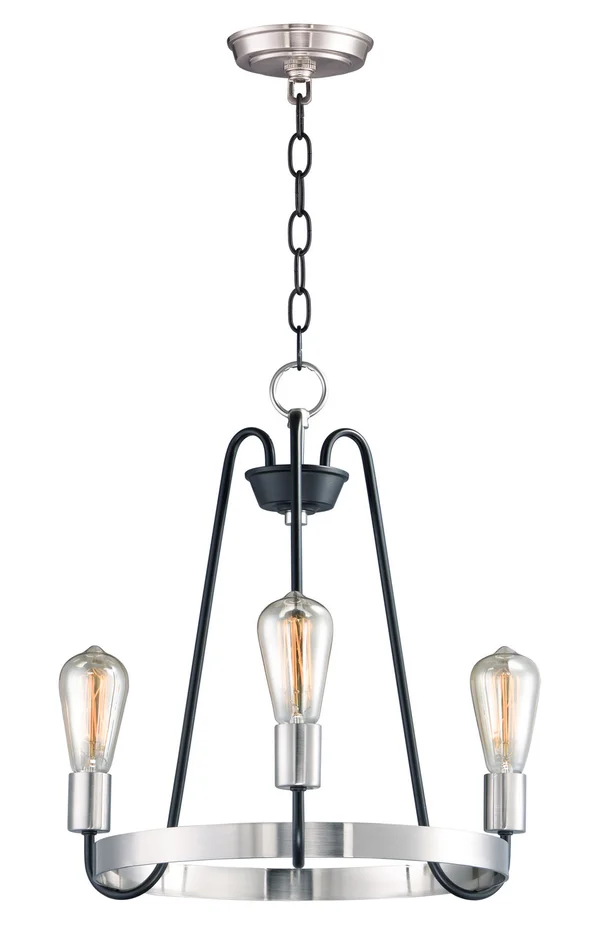 Maxim 11733BKSN Haven Three Light Chandelier, Black / Satin Nickel