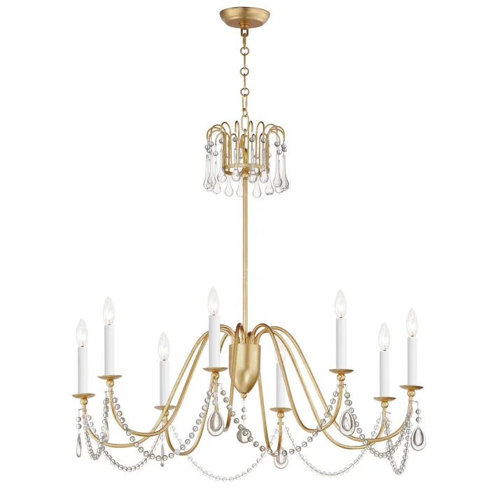 Maxim 12168GL/CRY Plumette Eight Light Chandelier, Gold Leaf