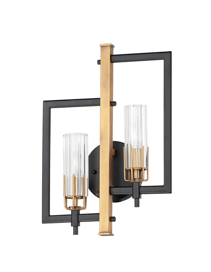 Maxim 16112CLBKAB Flambeau Two Light Wall Sconce, Black / Antique Brass