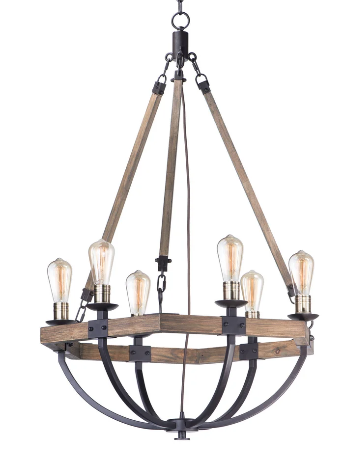 Maxim 20337WOBZ Lodge Six Light Chandelier, Weathered Oak / Bronze