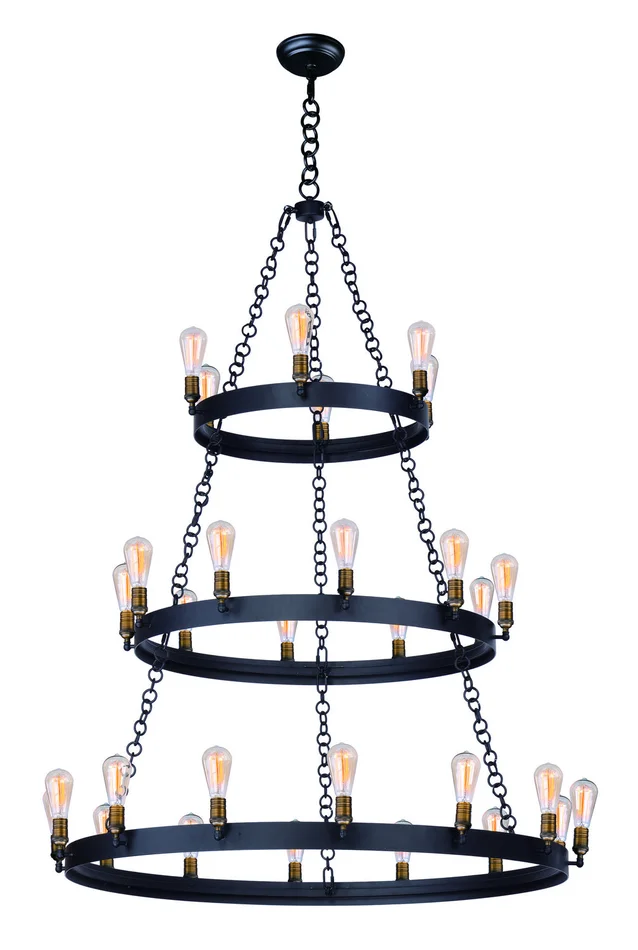Maxim 26278BKNAB Noble 30 Light Chandelier, Black / Natural Aged Brass