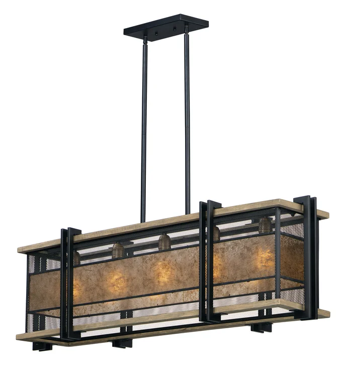 Maxim 27567BKBWAB Boundry Five Light Linear Pendant, Black / Barn Wood / Antique Brass