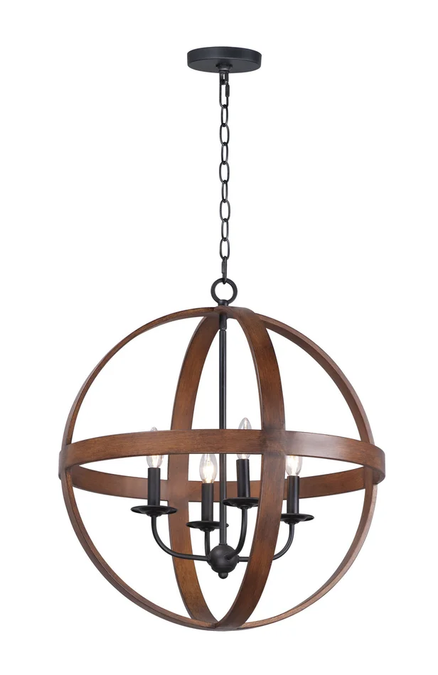 Maxim 27574APBK Compass Four Light Pendant, Antique Pecan / Black