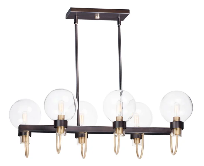 Maxim 30519CLBZSBR Bauhaus Six Light Linear Chandelier, Bronze / Satin Brass