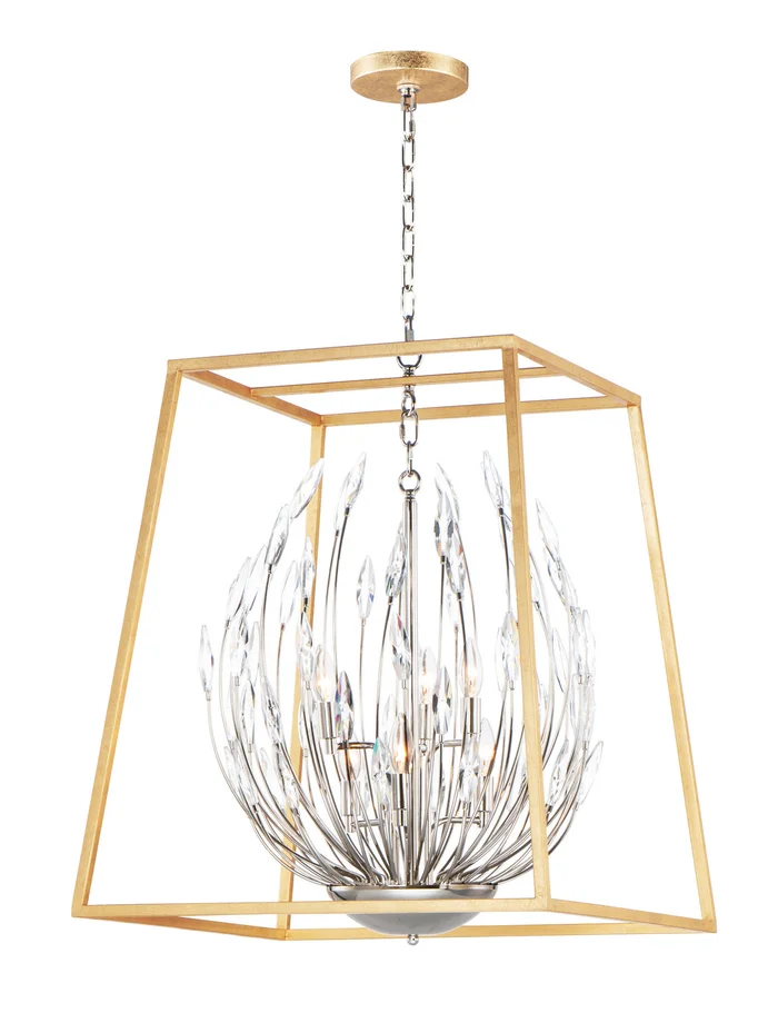 Maxim 32406BCPNGL Bouquet Six Light Pendant, Polished Nickel / Gold Leaf