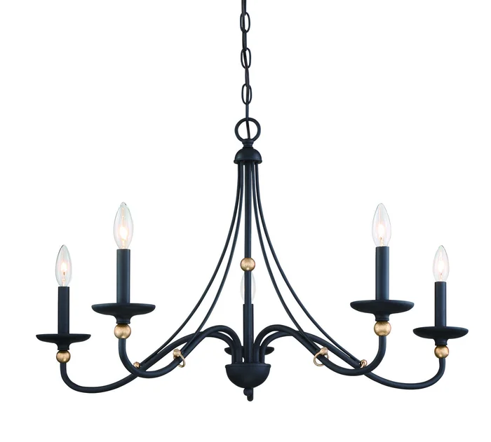 Minka-Lavery 1044-677 Westchester County Five Light Chandelier, Sand Coal With Skyline Gold Leaf
