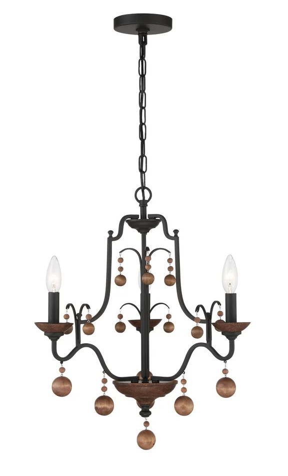 Minka-Lavery 2663-723 Colonial Charm Three Light Chandelier, Old World Bronze W/Walnut Accents