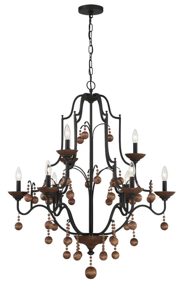 Minka-Lavery 2669-723 Colonial Charm Nine Light Chandelier, Old World Bronze W/Walnut Accents