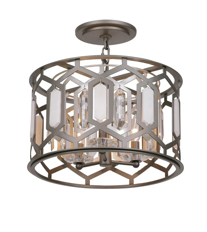 Minka Lavery 3585-795 Hexly Three Light Semi Flush Mount, Coal And Brass