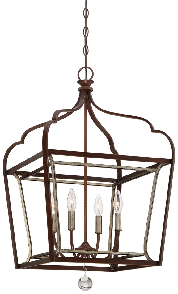 Minka-Lavery 4344-593 Astrapia Four Light Foyer Pendant, Dark Rubbed Sienna With Aged Silver