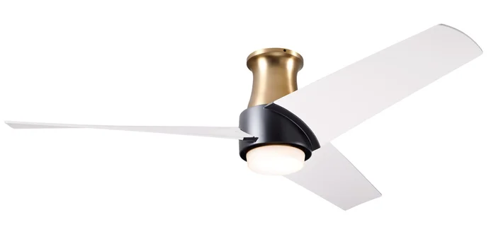 Modern Fan AMB-FM-SBMB-56-MW-870-WC Ambit Flush DC 52″ Ceiling Fan with 17W LED Light, Wall Control, Satin Brass/Matte Black with Matte White Blades