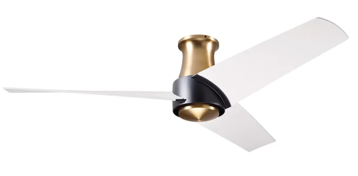 Modern Fan AMB-FM-SBMB-56-MW-NL-RC Ambit Flush DC 52″ Ceiling Fan, Remote Control, Satin Brass/Matte Black with Matte White Blades