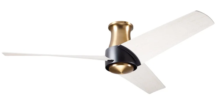 Modern Fan AMB-FM-SBMB-56-WW-NL-CC Ambit Flush DC 52″ Ceiling Fan, Wall/Remote Control Combo, Satin Brass/Matte Black with Whitewash Blades