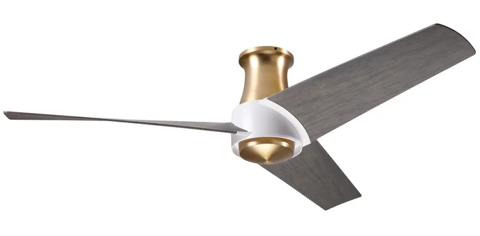 Modern Fan AMB-FM-SBMW-56-GY-NL-CC Ambit Flush DC 52″ Ceiling Fan, Wall/Remote Control Combo, Satin Brass/Matte White with Graywash Blades