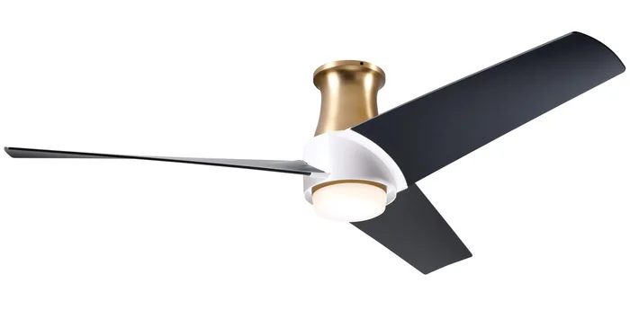 Modern Fan AMB-FM-SBMW-56-MB-870-CC Ambit Flush DC 52″ Ceiling Fan with 17W LED Light, Wall/Remote Control Combo, Satin Brass/Matte White with Matte Black Blades