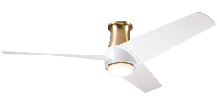 Modern Fan AMB-FM-SBMW-56-MW-870-RC Ambit Flush DC 52″ Ceiling Fan with 17W LED Light, Remote Control, Satin Brass/Matte White with Matte White Blades