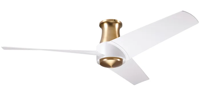 Modern Fan AMB-FM-SBMW-56-MW-NL-CC Ambit Flush DC 52″ Ceiling Fan, Wall/Remote Control Combo, Satin Brass/Matte White with Matte White Blades