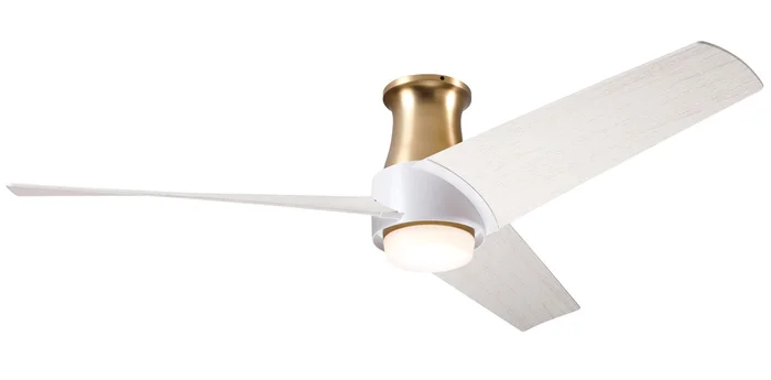 Modern Fan AMB-FM-SBMW-56-WW-870-CC Ambit Flush DC 52″ Ceiling Fan with 17W LED Light, Wall/Remote Control Combo, Satin Brass/Matte White with Whitewash Blades