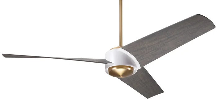 Modern Fan AMB-SBMW-56-GY-NL-RC Ambit DC 52″ Ceiling Fan, Remote Control, Satin Brass/Matte White with Graywash Blades
