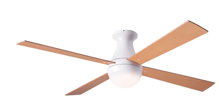 Modern Fan BAL-FM-GW-52-MP-652-003 52″ Ball Flush Ceiling Fan with 20W LED Light, Handheld Remote, Gloss White with Maple Blades