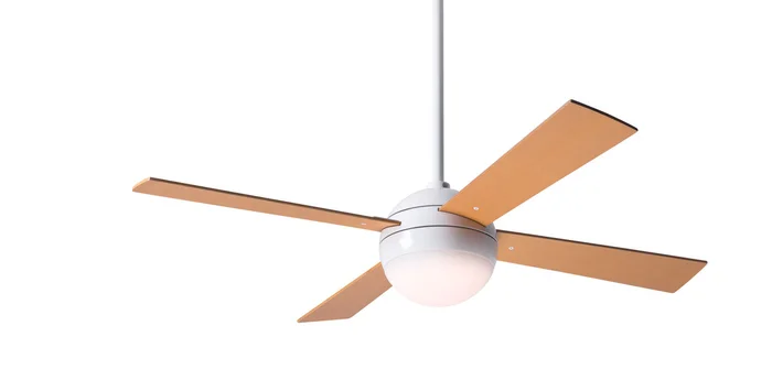 Modern Fan BAL-GW-42-MP-652-003 42″ Ball Ceiling Fan with 20W LED Light, Handheld Remote, Gloss White with Maple Blades