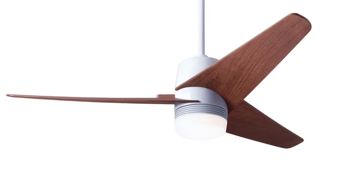 Modern Fan VEL-GW-48-MG-853-WC Velo DC 48″ Ceiling Fan with 17W LED Light, Wall Control, Gloss White with Mahogany Blades