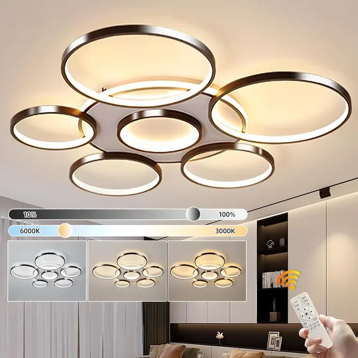 Modern LED Ceiling Light 7-Ring – Ø110cm Black Multi-Circle Chandelier 120W Dimmable