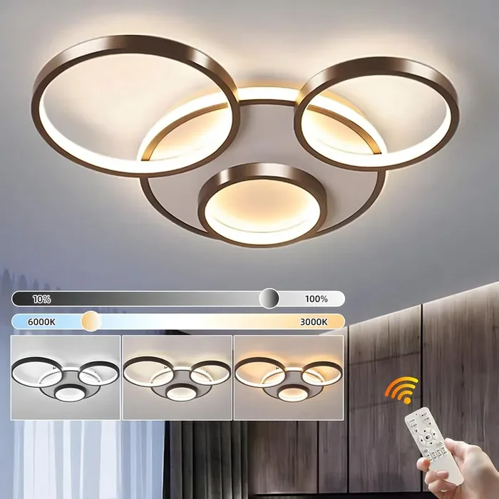 Modern LED Ceiling Light Ø53cm Black Multi-Circle Lamp – 4 Rings, 42W Stepless Dimmable 3000–6000K, Metal & Acrylic Chandelier for Bedroom, Living Room, Kitchen, Office, Hallway
