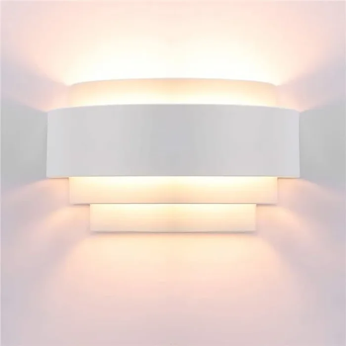 Modern Up and Down Indoor Wall Light – 7W Warm White LED Wall Sconce, Hardwired Painted White Metal Fixture