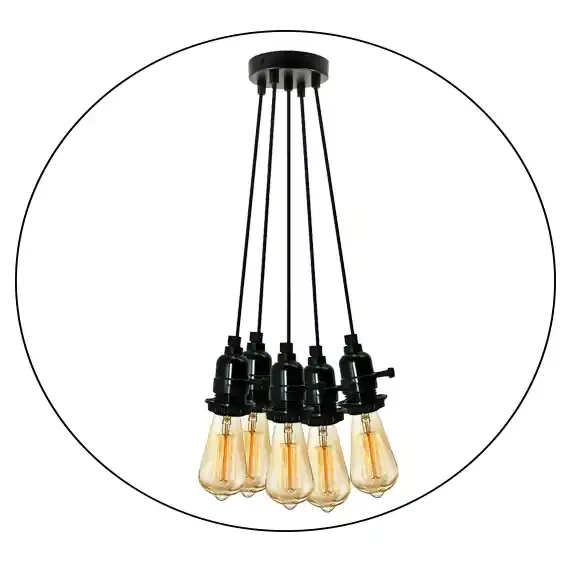 Multi Way Black Modern Ceiling Pendant Fitting LED Light Bulbs Lampshade UK~2257