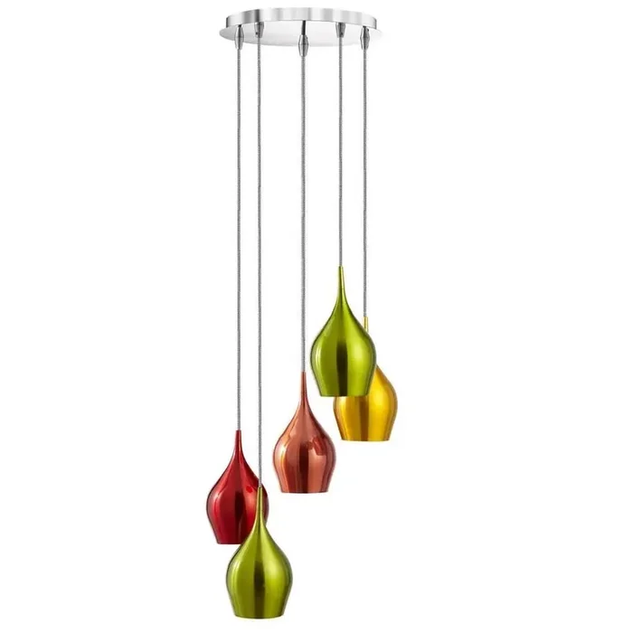 Multicolour Metallic Vintage Contemporary Metal Bell 5 Lamp Cluster Pendant 30cm