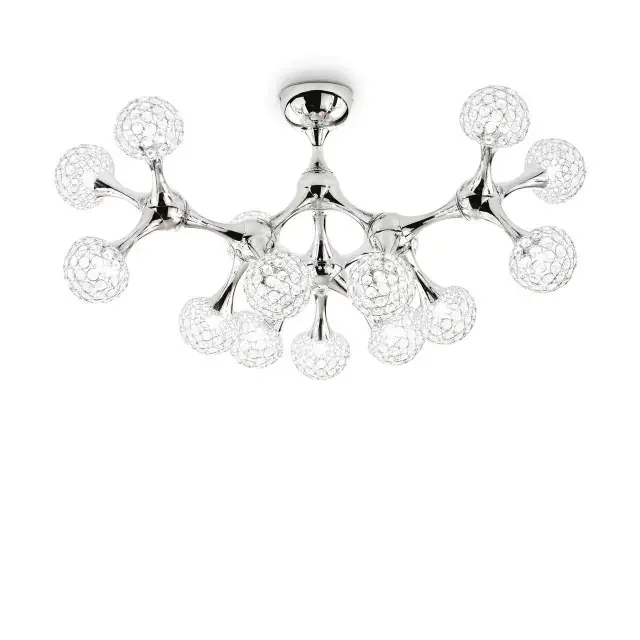 Nodi PL15 15 Light Satin Brass with Crystal Semi-Flush Ceiling Light