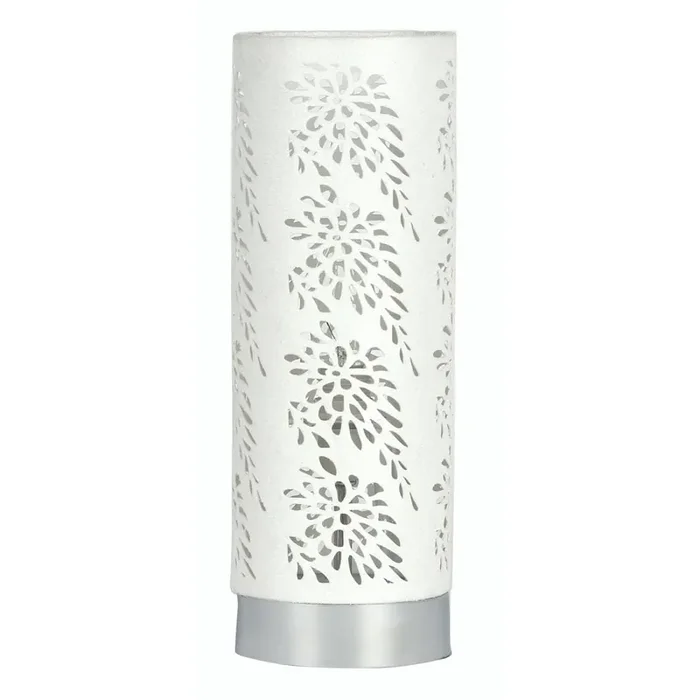 Oaks TL 905 CH Tema Chrome & White Suede Etched Design Touch Table Lamp