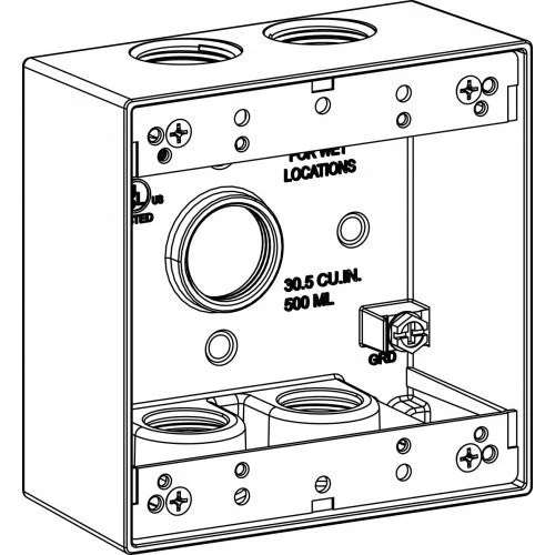 Orbit 2B75-5-W 2-Gang Weatherproof Box 5 3/4″ Hubs 2″ Deep – White