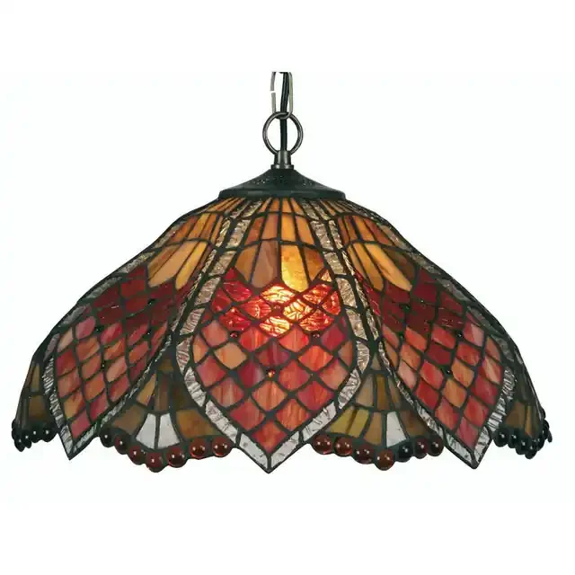 Orsino Smokey Honey and Ruby Red Tiffany Shade Pendant Light