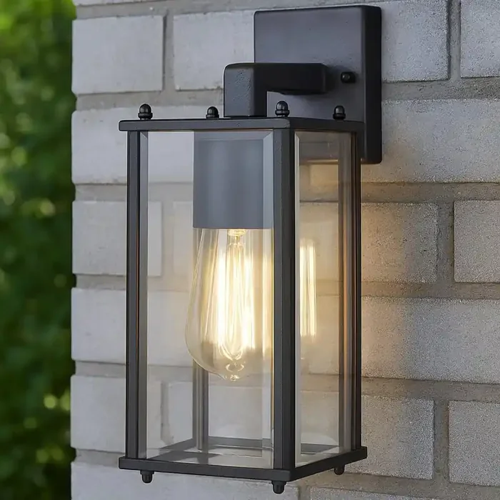Outdoor Coach Lantern Wall Light – Black Downward Fixture – IP44 Bevelled Glass