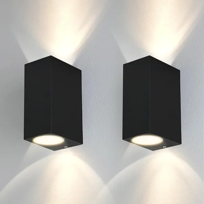 Outdoor Wall Lights Up & Down – Silver Stainless Steel IP44 Waterproof Exterior Sconces, Mains Powered for Front Door & Garden (2 Pack)