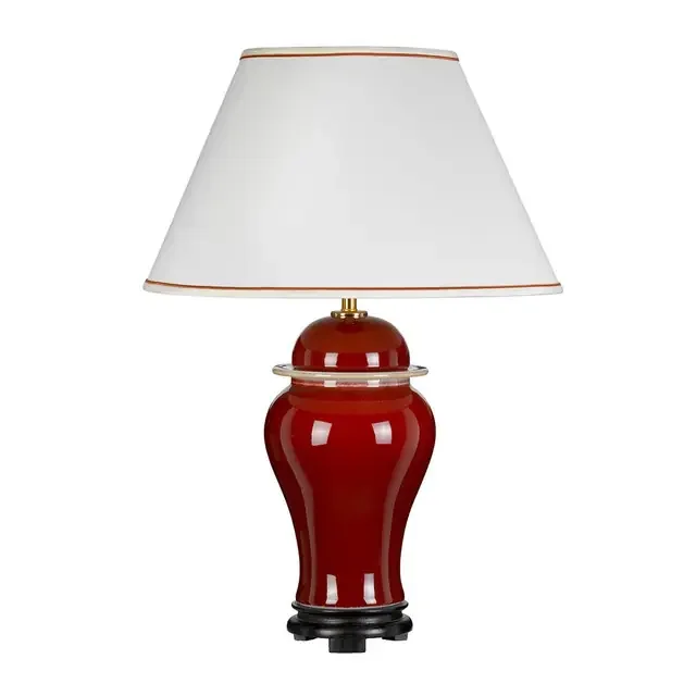 Oxblood Red Temple Jar with Shade Table Lamp