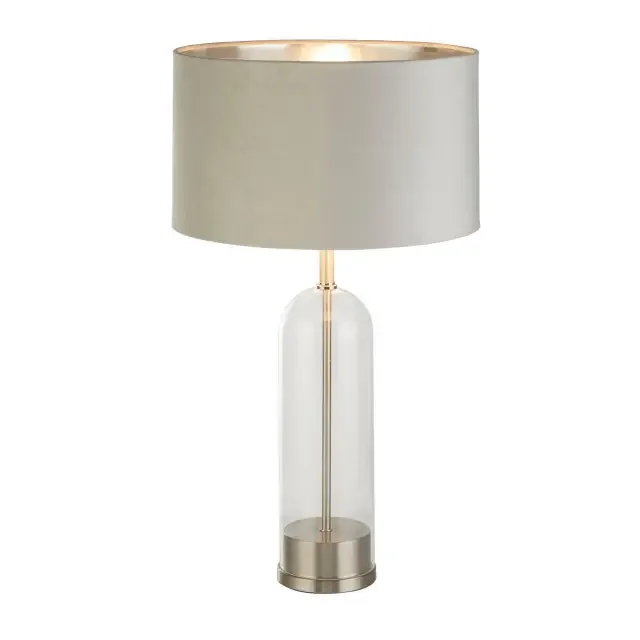 Oxford Satin Nickel with Grey Shade Table Lamp