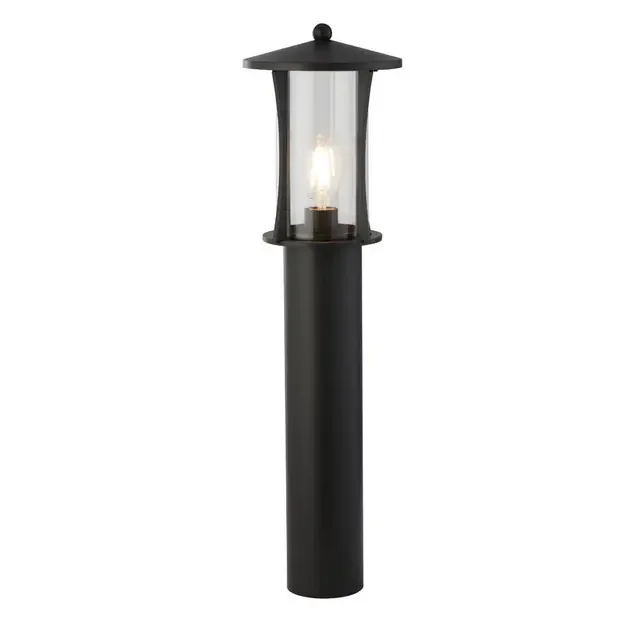 Pagoda Black with Clear Glass Outdoor 73cm Bollard