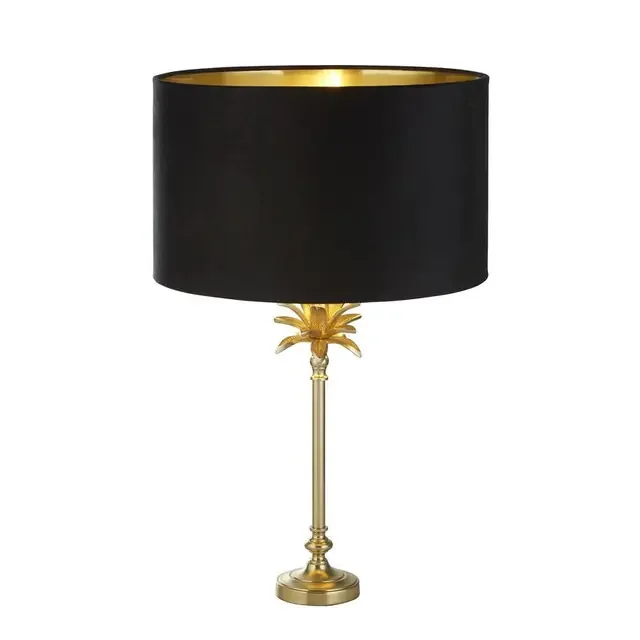 Palm Antique Brass with Black Shade Table Lamp
